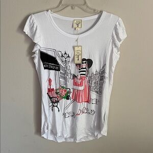 White T-Shirt with Parisian Design M